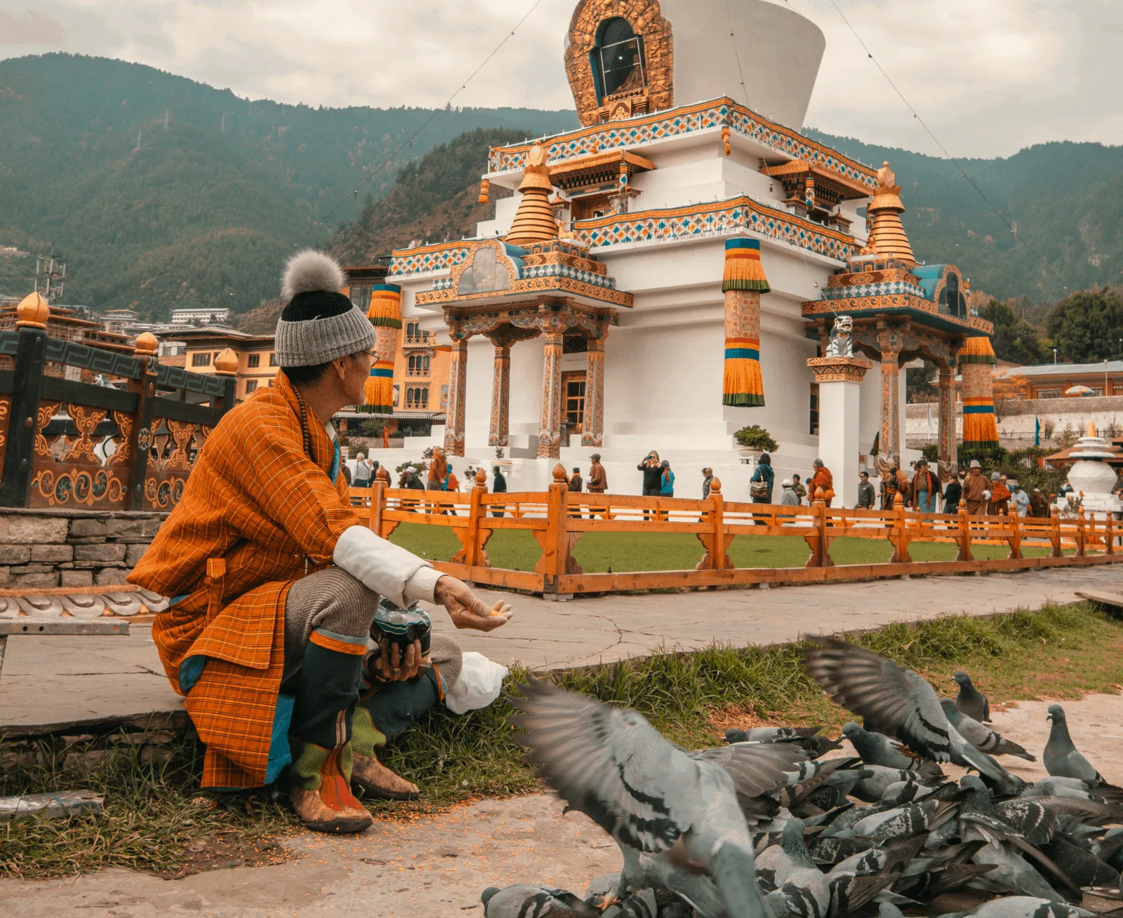 Bhutan mountain landscape with prayer flags
