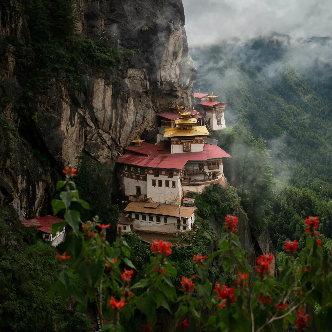 Tiger's Nest monastery on the cliffside above Paro valley