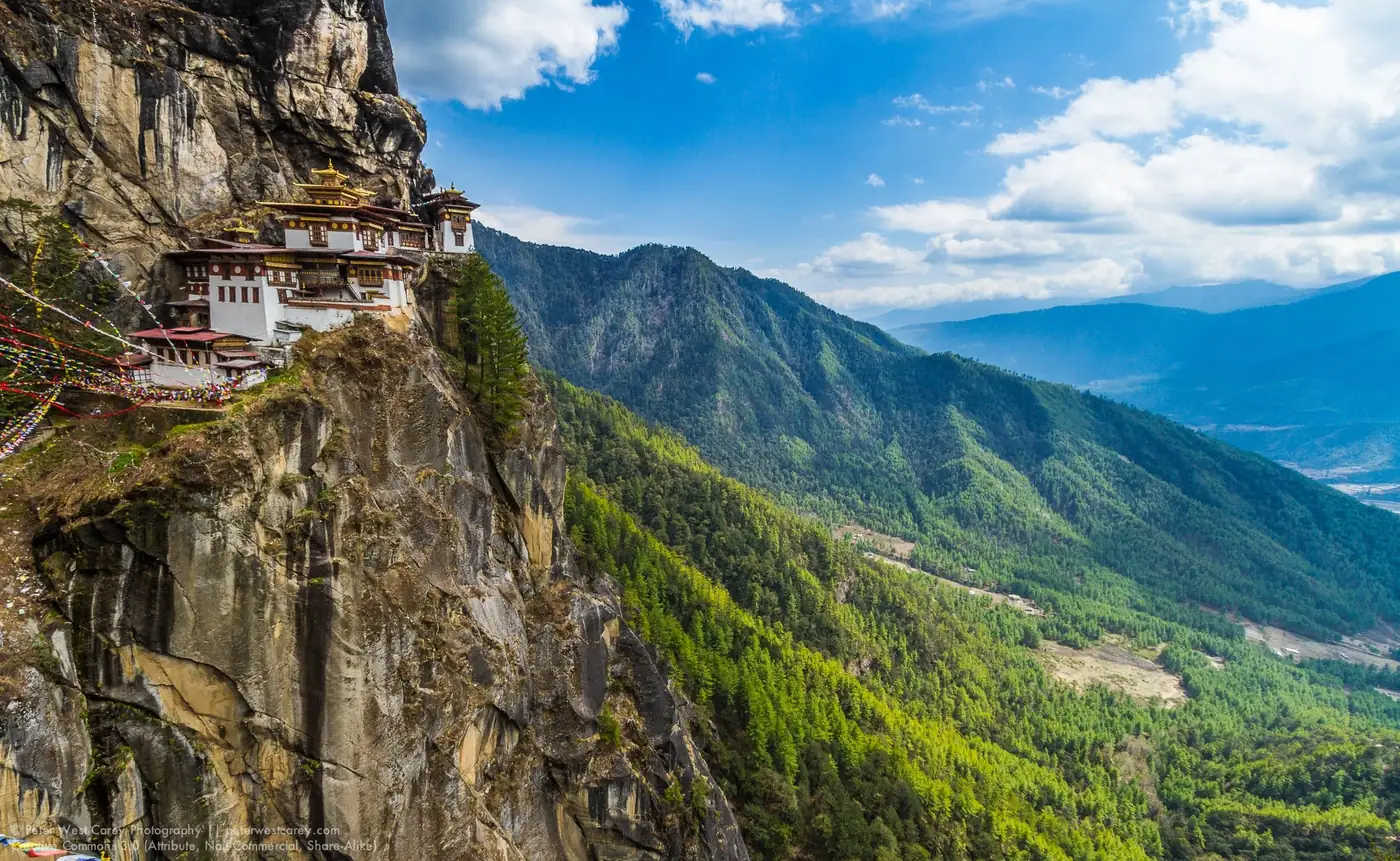 The Paro Valley with whitewashed farmhouses and the river